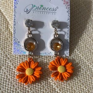 Vibrant Orange Floral Dangle Earrings